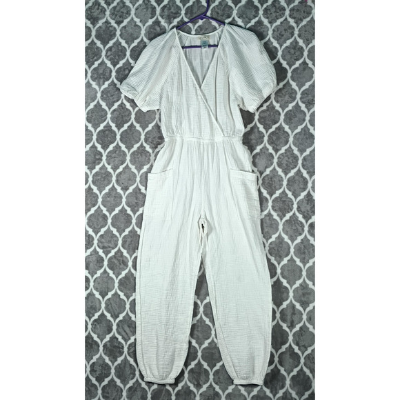 L Space Jumpsuit Womens Medium Gauze Puff Sleeve Pockets Boho Romper - Picture 12 of 14